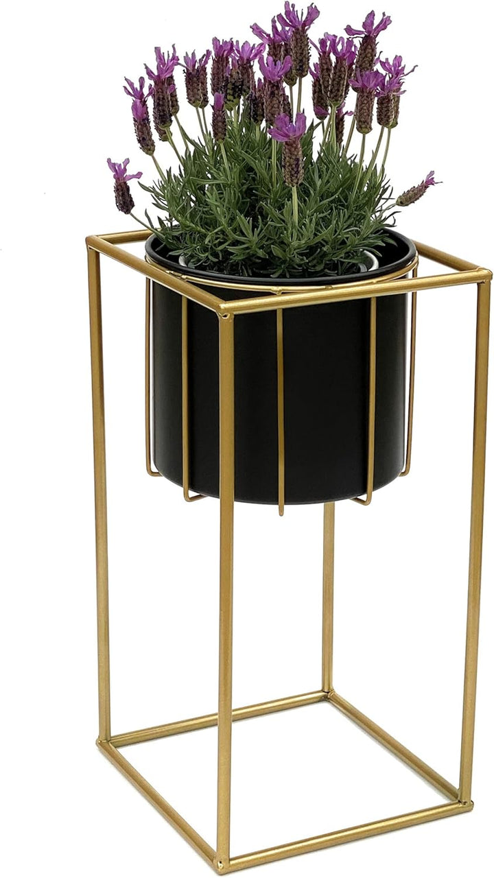 DanDiBo Blumenhocker mit Topf Metall Gold Schwarz Eckig S 45 cm Blumenständer 96035 Blumensäule Mode