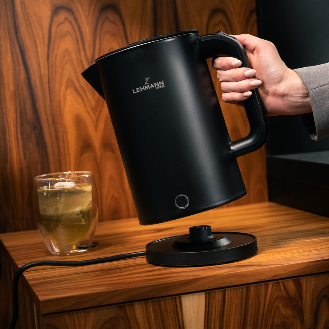 LEHMANN Elektrischer Wasserkocher Edelstahl 1,7L, 2200W, Schnelles Aufheizen, Doppelwand Design, Abs