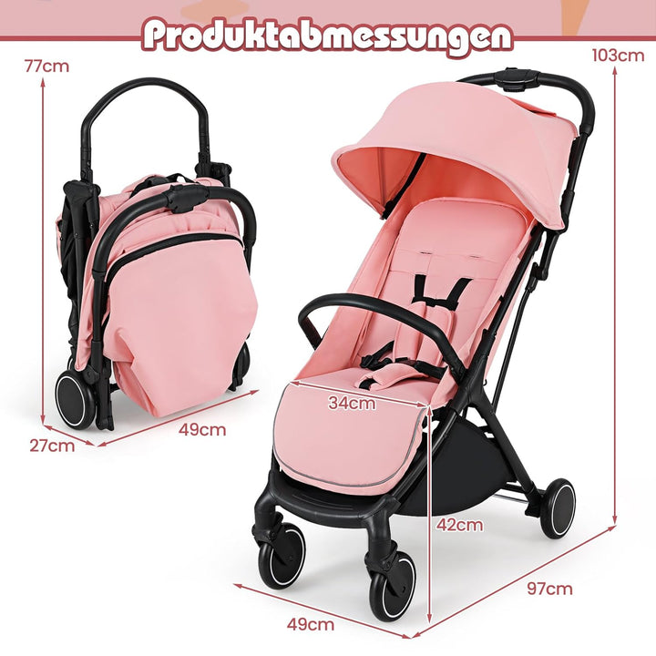 DREAMADE Kinderwagen faltbar, Reisebuggy für Kinder 0-3 Jahren, Buggy mit verstellbarem Sonnendach,