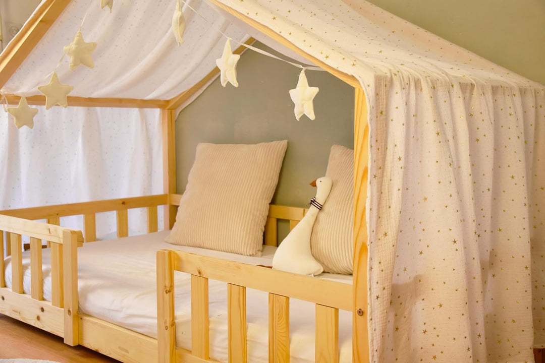 YellowNest Hausbett Himmel - 100% Baumwolle - Betthimmel Hausbett aus Musselin für Bett 90x190 & 140