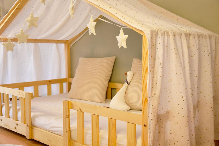 YellowNest Hausbett Himmel - 100% Baumwolle - Betthimmel Hausbett aus Musselin für Bett 90x190 & 140