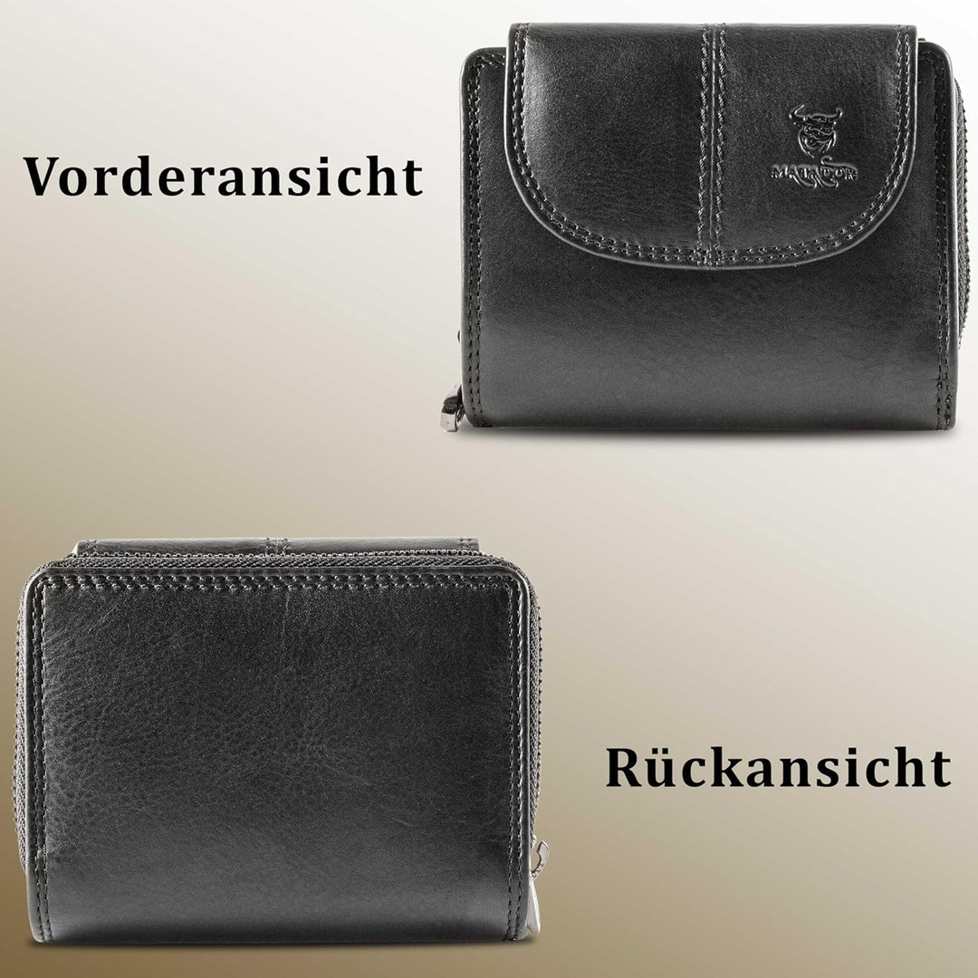MATADOR Echt Leder Damen Geldbörse TüV Geprüfter RFID/NFC Schutz Brieftasche Frauen Kompakt Grösse P