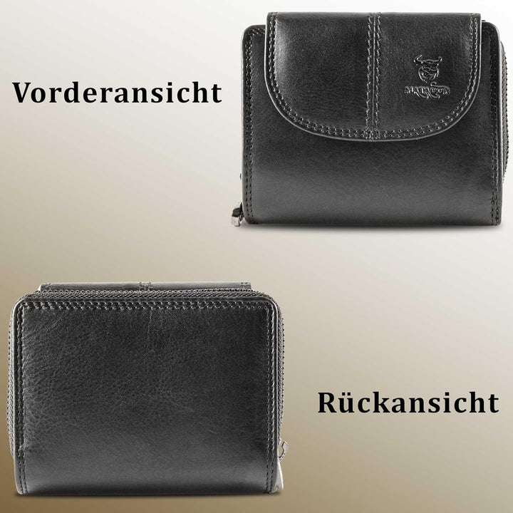 MATADOR Echt Leder Damen Geldbörse TüV Geprüfter RFID/NFC Schutz Brieftasche Frauen Kompakt Grösse P