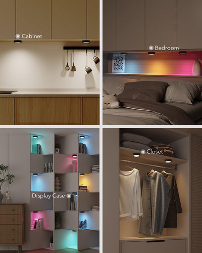 Dimmbar LED Spot mit Akku und Fernbedienung, Schwarz USB Aufladbar Vitrinenbeleuchtung Kabellos Magn