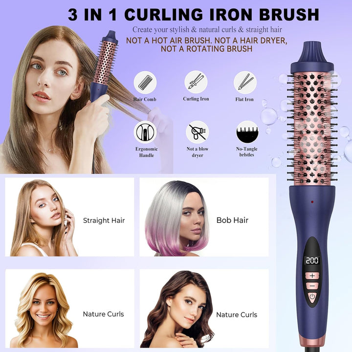 Thermal Brush 38mm, Thermobürste Wärmebürste 3 in 1, UKLISS Lockenbürste LCD-Anzeige 120-210℃, Rundb