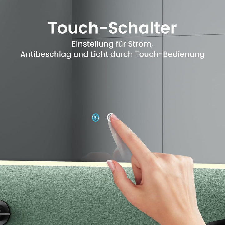 Mai &amp; Mai Badspiegel mit LED Beleuchtung Wandspiegel 40x60cm Bad-Spiegel mit Touchschalter, Beschlag