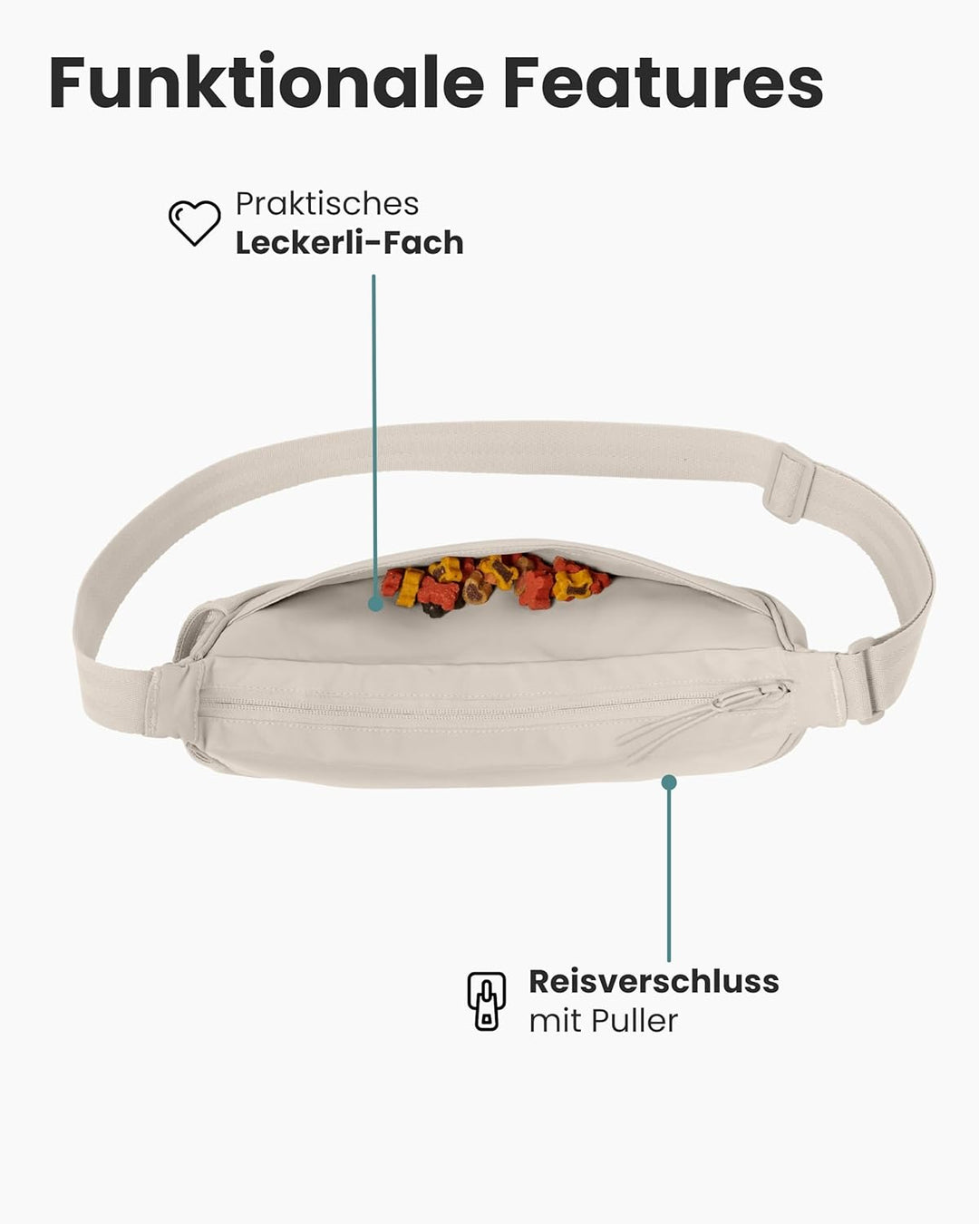 LARKSON Half Moon Bag Hundetasche Beige - Fiete - Umhängetasche für Gassi Gehen - Leckerlitasche mit