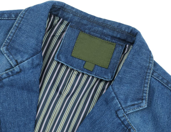 YOUTHUP Herren Jeans Sakko Slim Fit Denim Blazer mit Taschen Sportliche Anzugjacke Casual Freizeit X