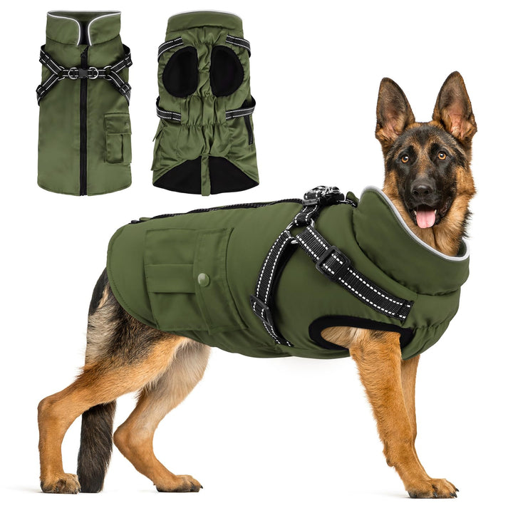 Hundemantel Hundejacke Wintermantel für Grosse Hunde, Hundemantel Winter mit Geschirr, Hunde Winterm