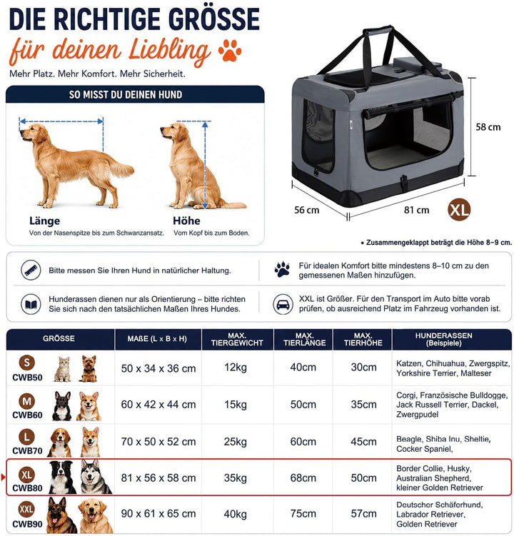 Zedelmaier Hundebox Faltbar Hundetransportbox, XL 81x58x56cm, robust Transportbox für Hund Gross Hun