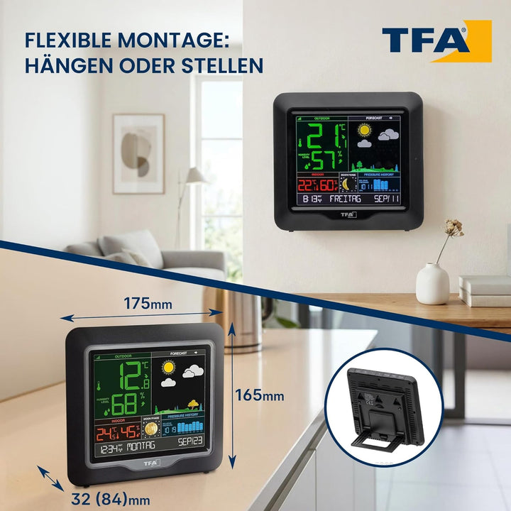 TFA Dostmann Season Funk-Wetterstation, 35.1150.01, Wetterstation Funk mit Aussensensor, Mondphasen,