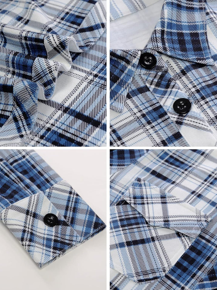 DJT Damen Weiches Gestrick Karierte Bluse Langarm 3/4 Roll Up Ärmel Hemdbluse Button-down Blusen Top