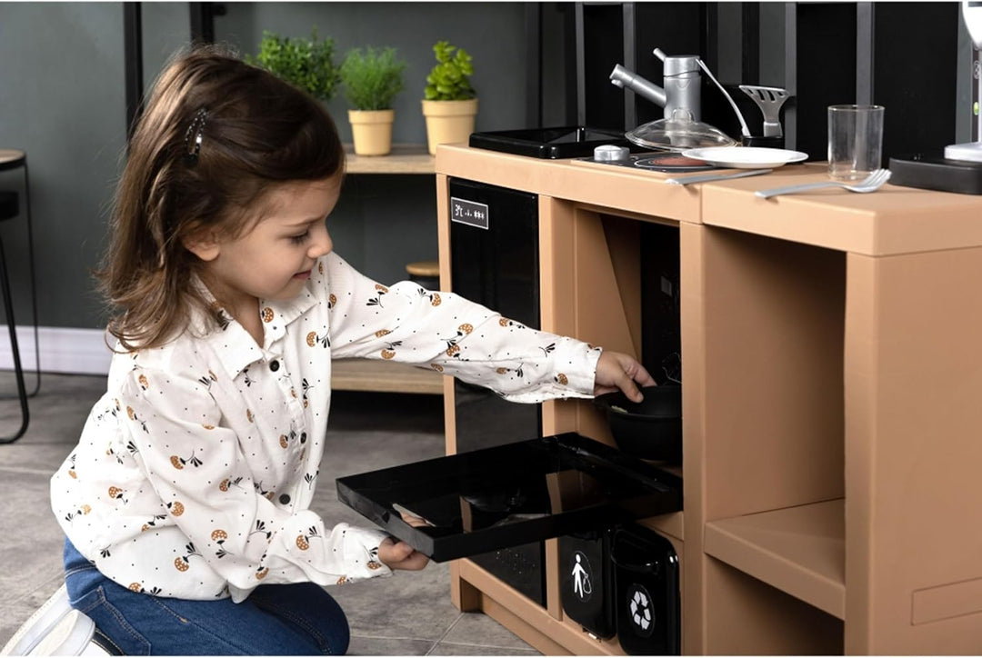 Smoby - Spielküche Loft - Kinderküche ab 3 Jahre im Industrial-Look (74x29,2x95,7 cm) - Küchenspielz