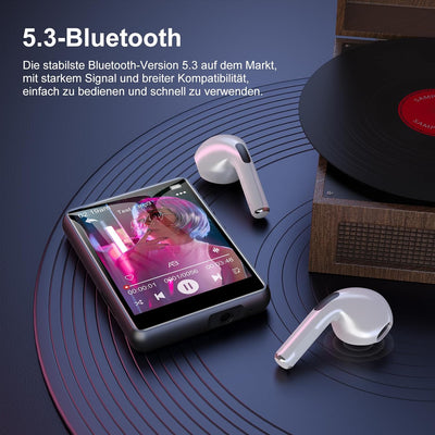 64GB MP3 Player, Bluetooth 5.3 HiFi Music Player, 2.4-Zoll Touchscreen MP3 Player mit Lautsprecher R