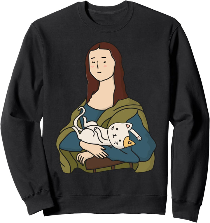 Komisch Katze Malerei Kunst Parodie Mona Lisa Sweatshirt