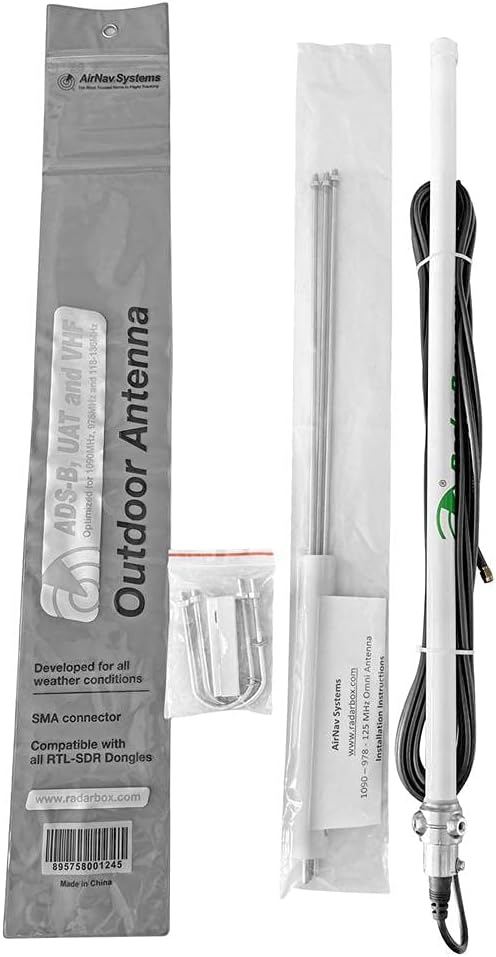 AirNav Radar ADS-B 1090 MHz, UAT 978 MHz and VHF Airband Outdoor Antenna with SMA Connector