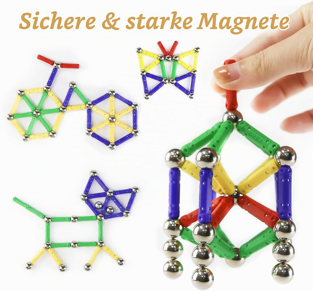 Jvchengxi 144 Stücke Magnetische Bausteine, Magnetische Stöcke Spielzeug, Magnet Lernspielzeug, 3D P