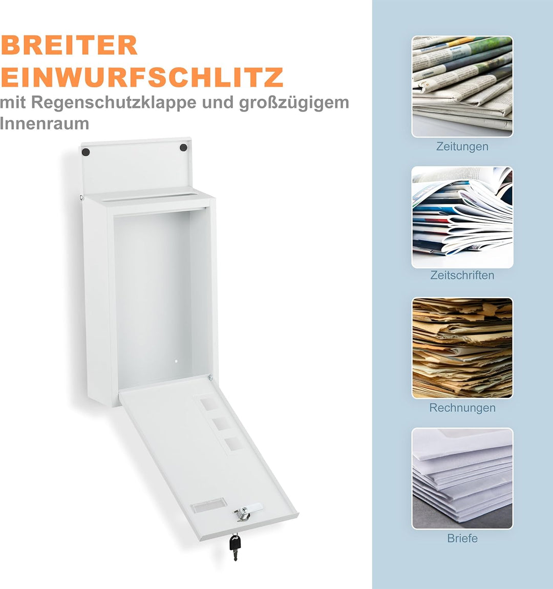 Relaxdays Briefkasten mit Sichtfenstern, HxBxT: 40 x 25 x 11,5 cm, Eisen, 4 Schlüssel, Postkasten Ho