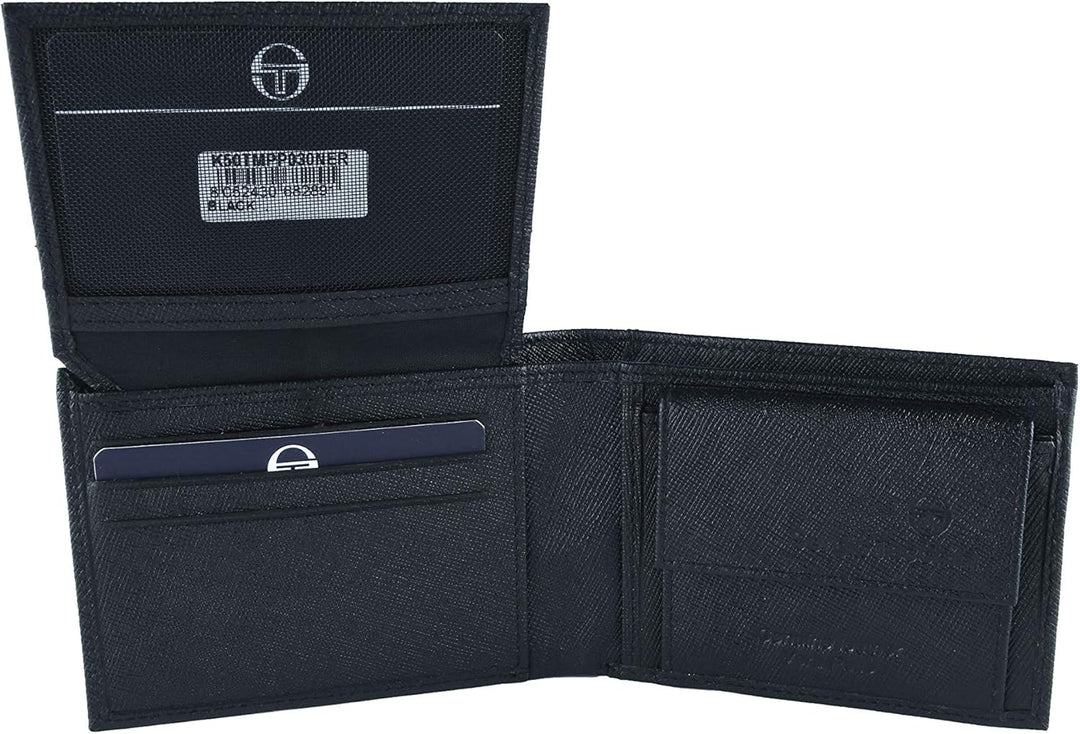 Sergio Tacchini - Herren Geldbörse aus echtem Leder, schwarz, dünn, mit Kartenhalter, Geschenkbox, S