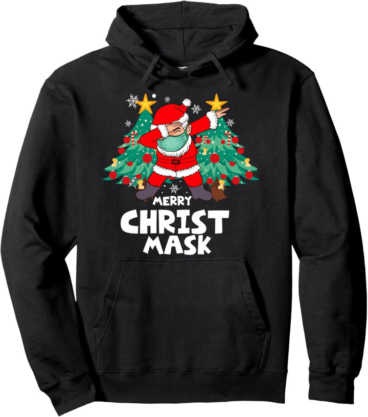 Merry Christ Mask Funny 2020 Santa Dabbing Wearing Mask Gift Pullover Hoodie
