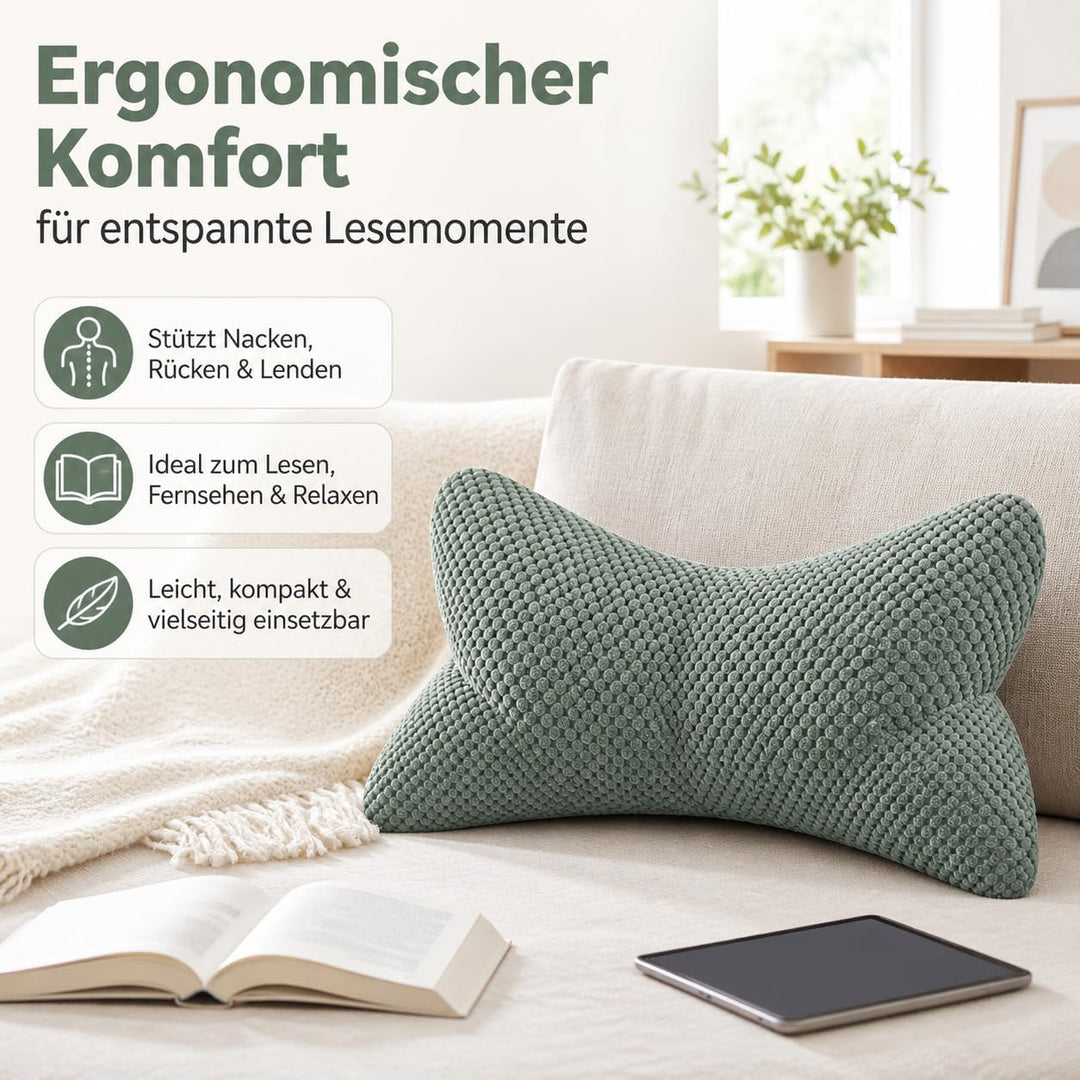 ReWu Leseknochen Comodo Salbei 41,6 x 25 x 16 cm, ergonomisches Stützkissen mit weicher Struktur, fo