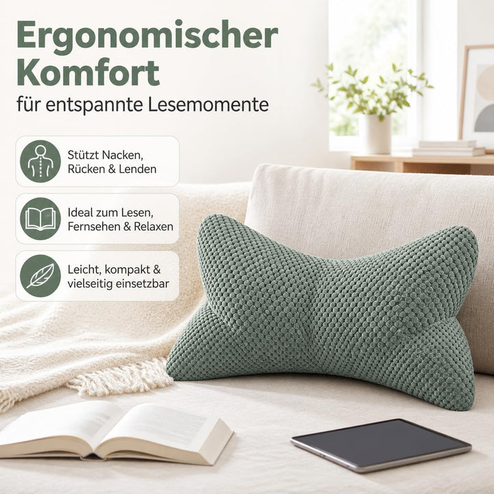 ReWu Leseknochen Comodo Salbei 41,6 x 25 x 16 cm, ergonomisches Stützkissen mit weicher Struktur, fo