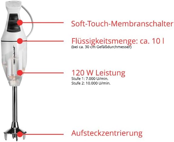 ESGE Zauberstab 90120 M 100 Design weiss, Stabmixer, Pürierstab, 2 Stufen bis 10.000 U/Min, ergonomi