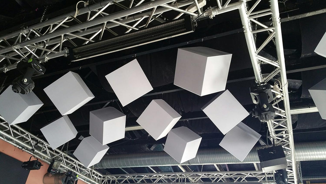 Manufactur Schaumstoffe Wegerich Akustikwürfel aus BASOTECT® lichtgrau 40 x 40 x 40cm mit Edelstahl-