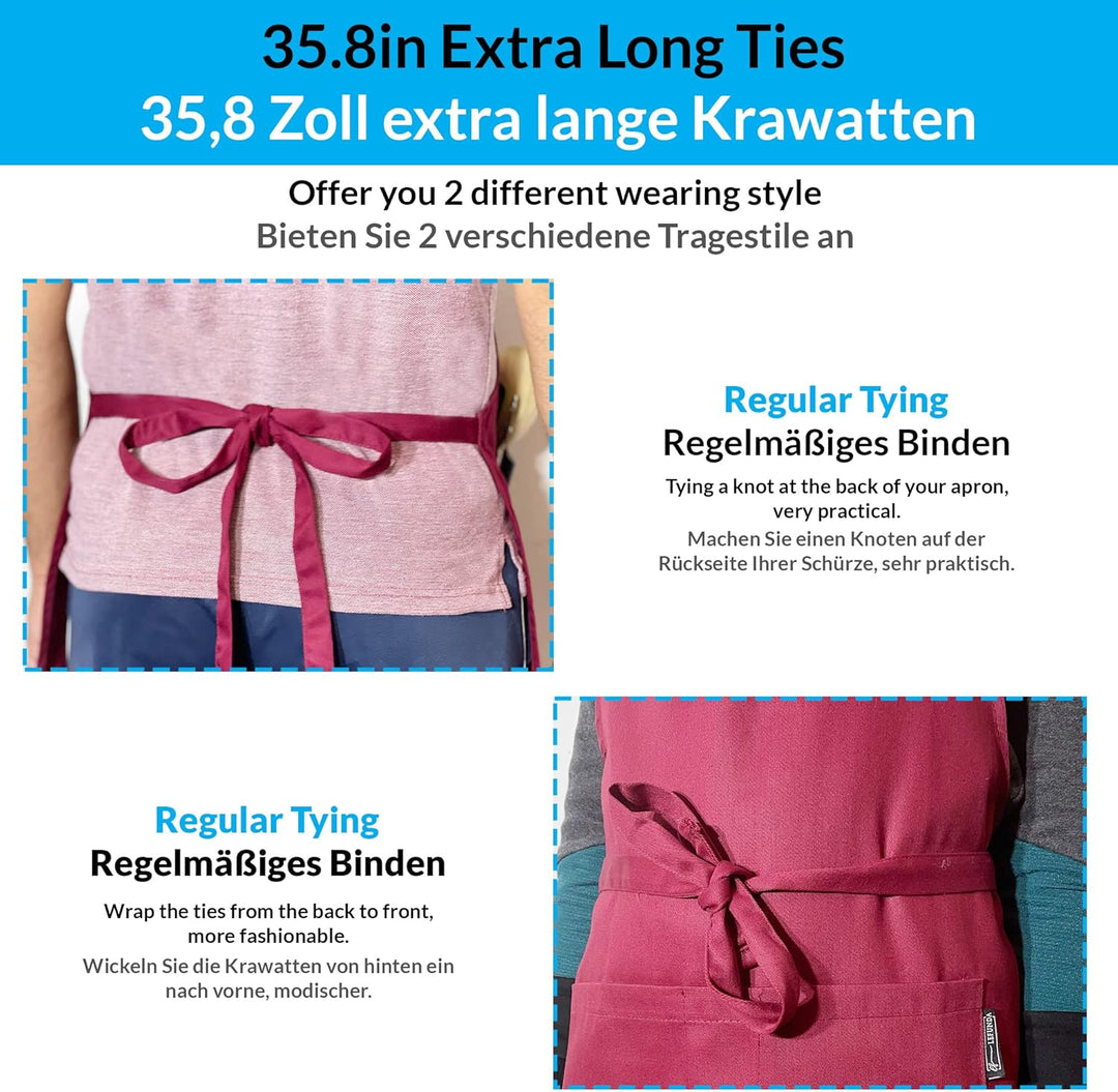 LEFUNDA® Kochschürze Wasserdicht Schürze mit 3 Taschen Verstellbare Grillschürze mit langen Bändern