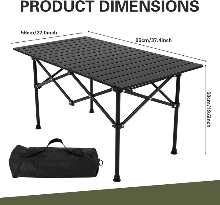 Campingtisch Klappbar, Tragbar Kohlenstoffstahl mit Tasche 95x56x50cm, Reisetisch mit aufrollbarer T