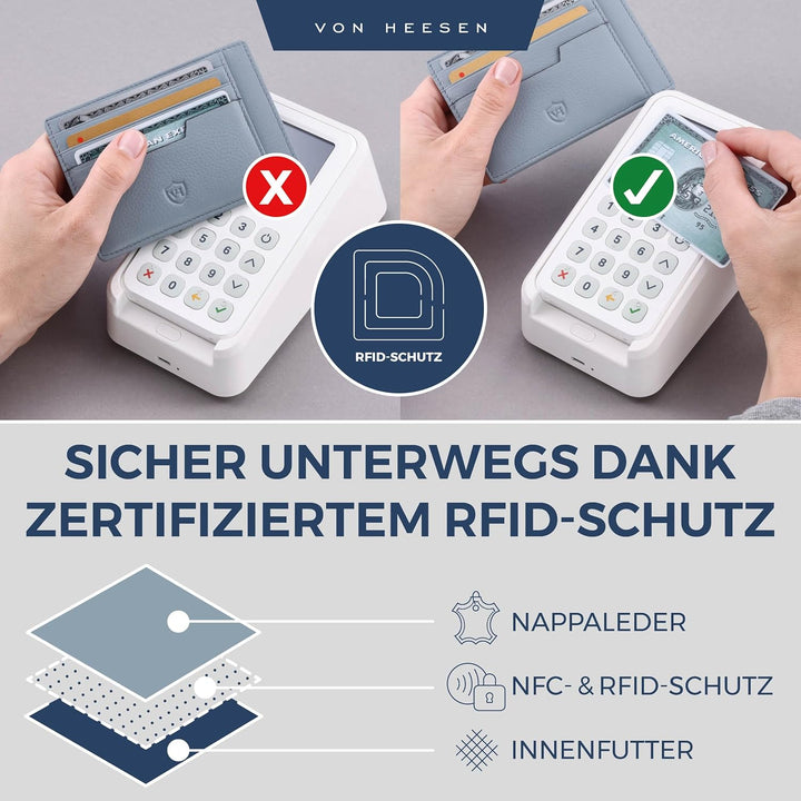 VON HEESEN® Echtleder RFID Kartenetui aus Nappa-Leder - 9 Fächer - Querformat Kreditkartenetui für D