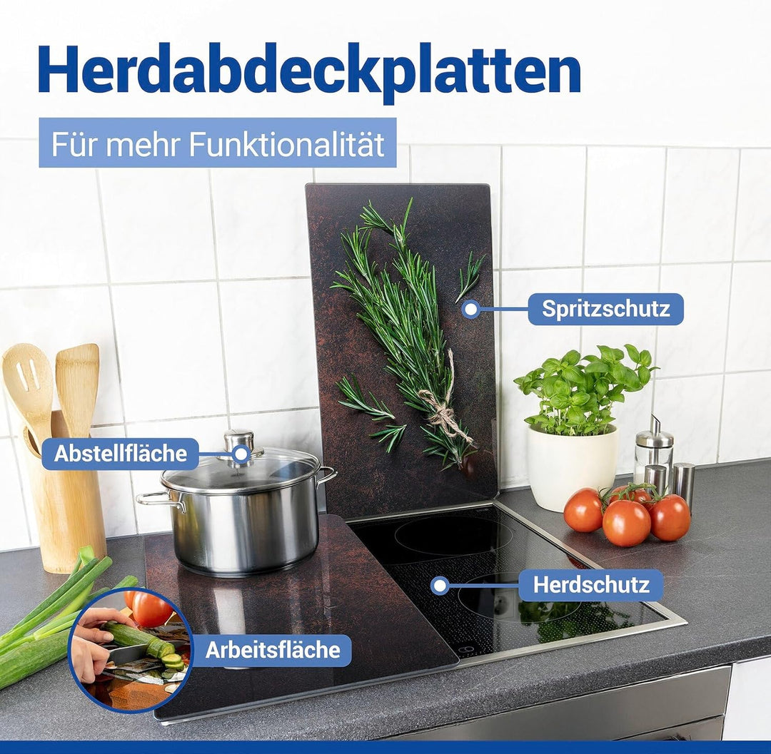 Allstar Glasabdeckplatten Rosmarin, 2er Set, Herdabdeckung für Glaskeramikkochfelder mit Rosmarinmot