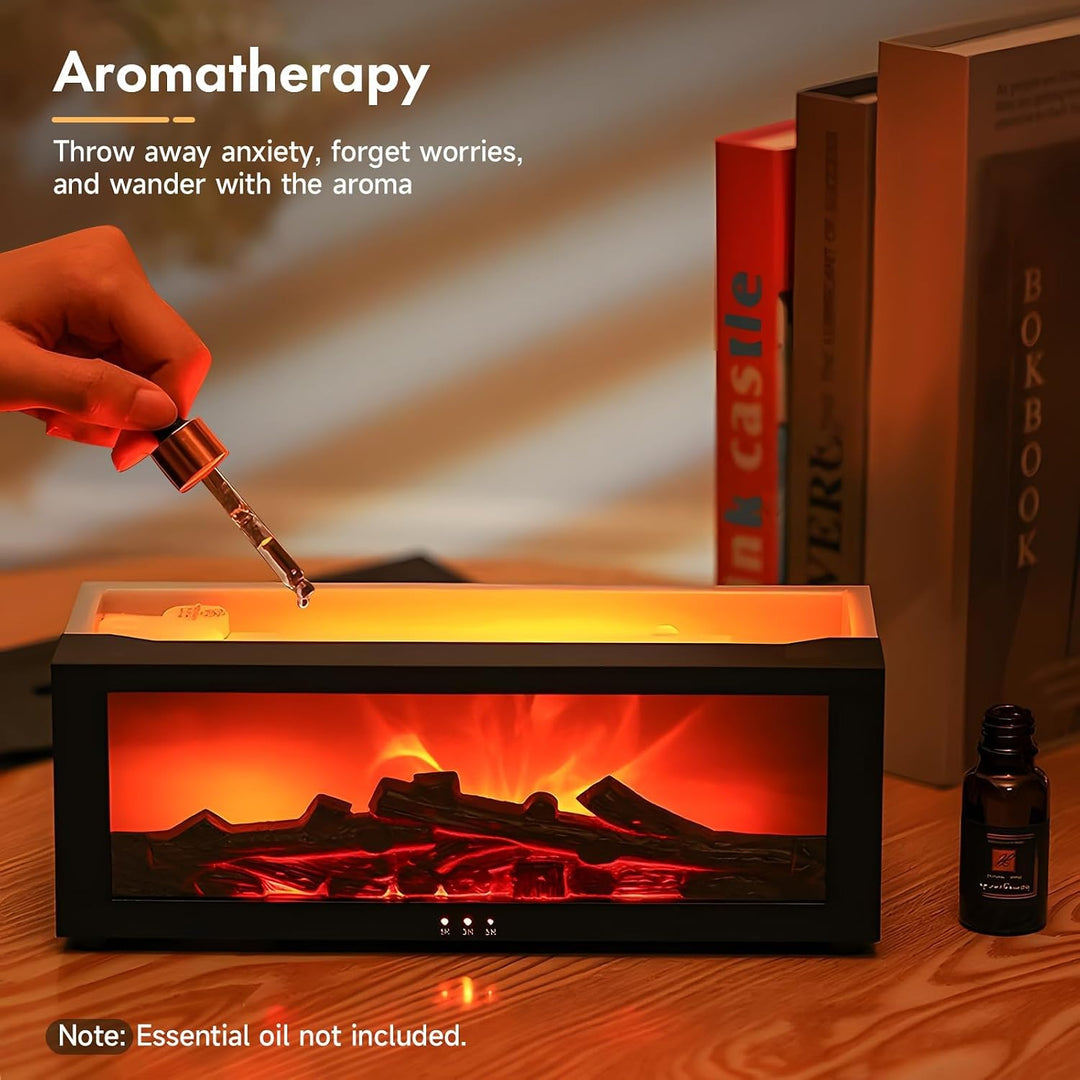 3D Flame Diffusor für ätherische Öle, Flammenbefeuchter Kamin, 150 ml mit Timer, Automatischer Absch