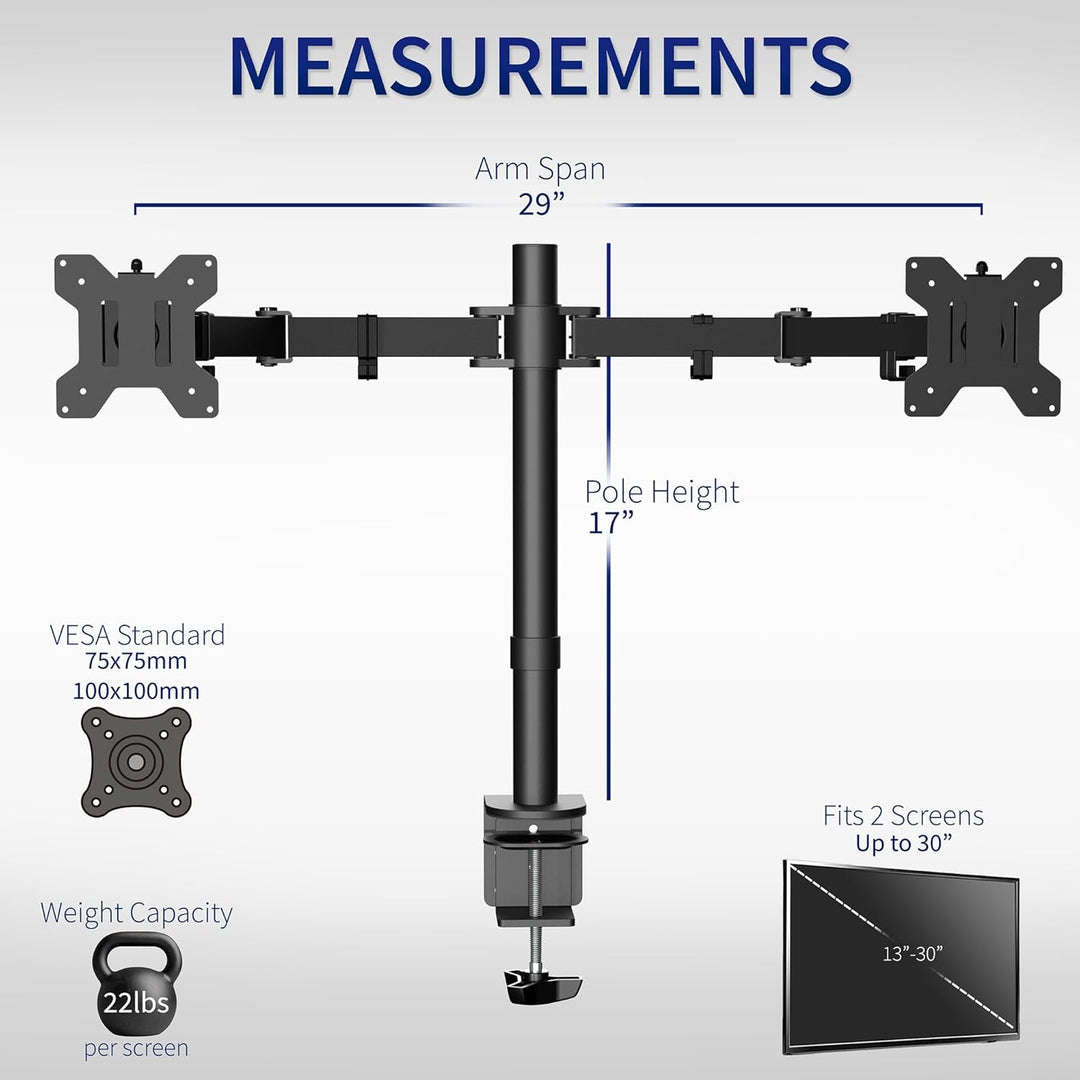 VIVO Dual LCD Monitor Desk Mount Stand Heavy Duty Fully Adjustable fits 2 /Two Screens up to 27" Sch