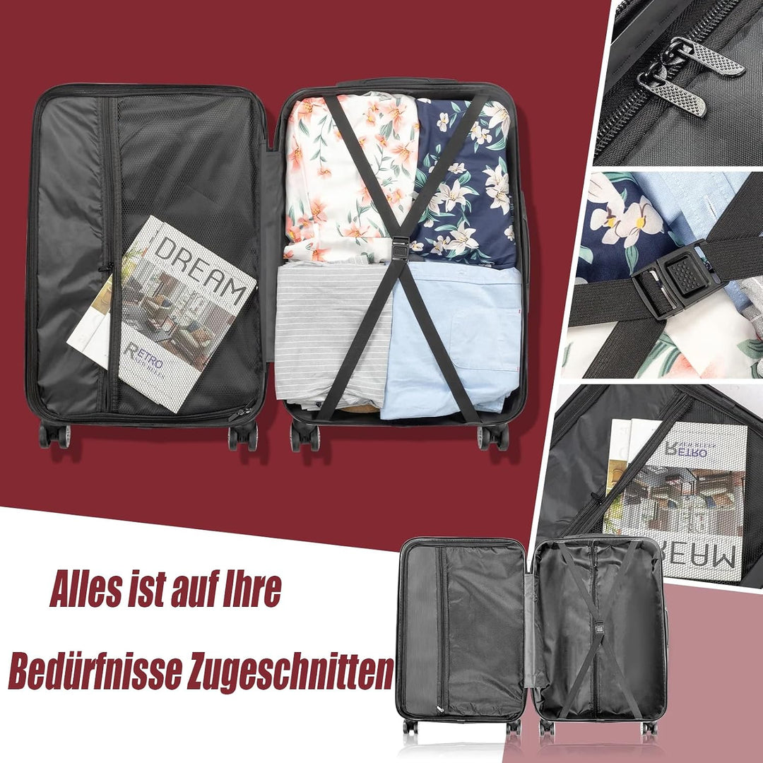 LALAHO Kofferset 3/4/5 teilig, Reisekoffer Set mit Kosmetikkoffer, Hartschalen Koffer Set aus ABS, G