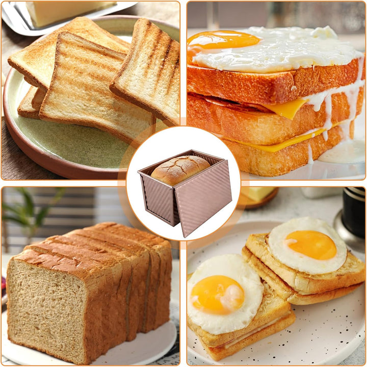 2 Stück Toastbrot Backform mit Deckel 1000g und 450g, Kastenform mit Deckel aus Kohlenstoffstahl, An