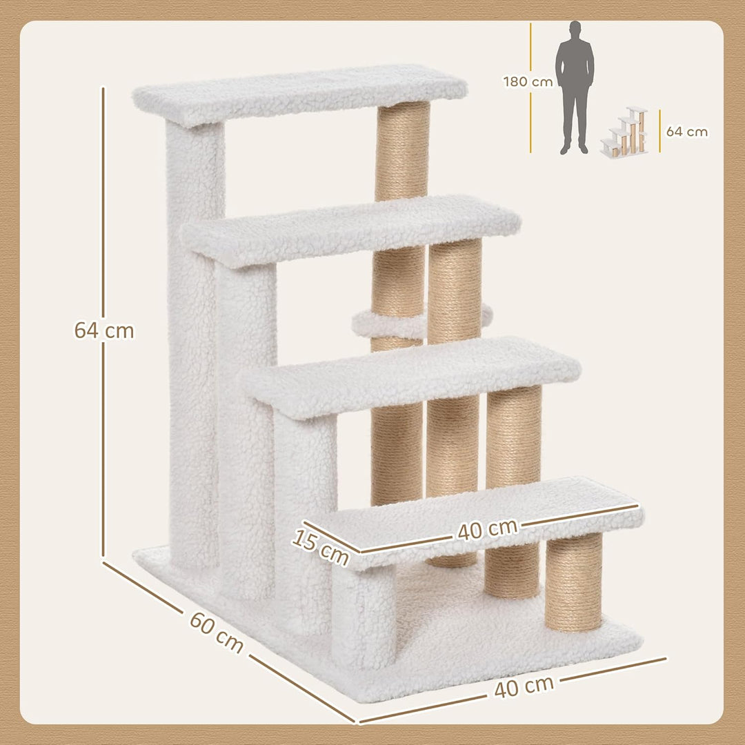 PawHut Katzentreppe 4 Stufen Tiertreppe Treppe für Katze mit Kratzsäulen Ball Haustiertreppe Hundetr