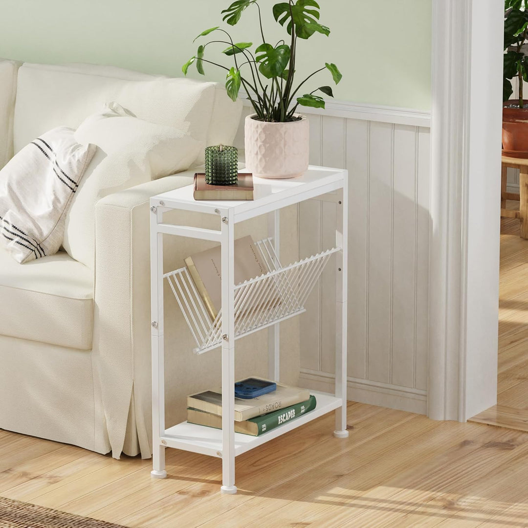 Schmaler Beistelltisch, 3 Ablagen Nachttisch Schmal mit Zeitschriftenhalter, Sofa beistelltisch, Cou