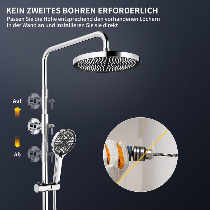 HOMELODY Duschsystem mit Armatur und Glasablage Chrom - Duscharmatur Komplettset mit 5 Strahlarten H