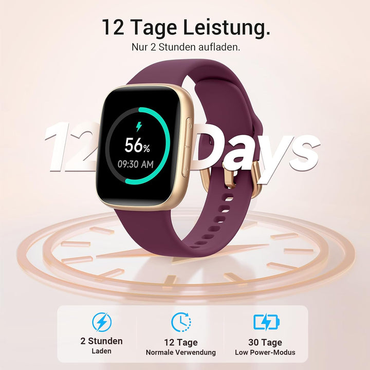 Smartwatch Damen Herren mit Telefonfunktion, 1,85" Smart Watch Fitnessuhr, 110+ Sportmodi, Herzfrequ