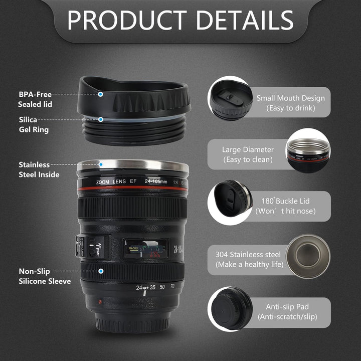 Objektiv Tasse Kamera Kaffeebecher, Kameraobjektiv-KaffeetasseGeschenk für Fotografie-Enthusiasten -