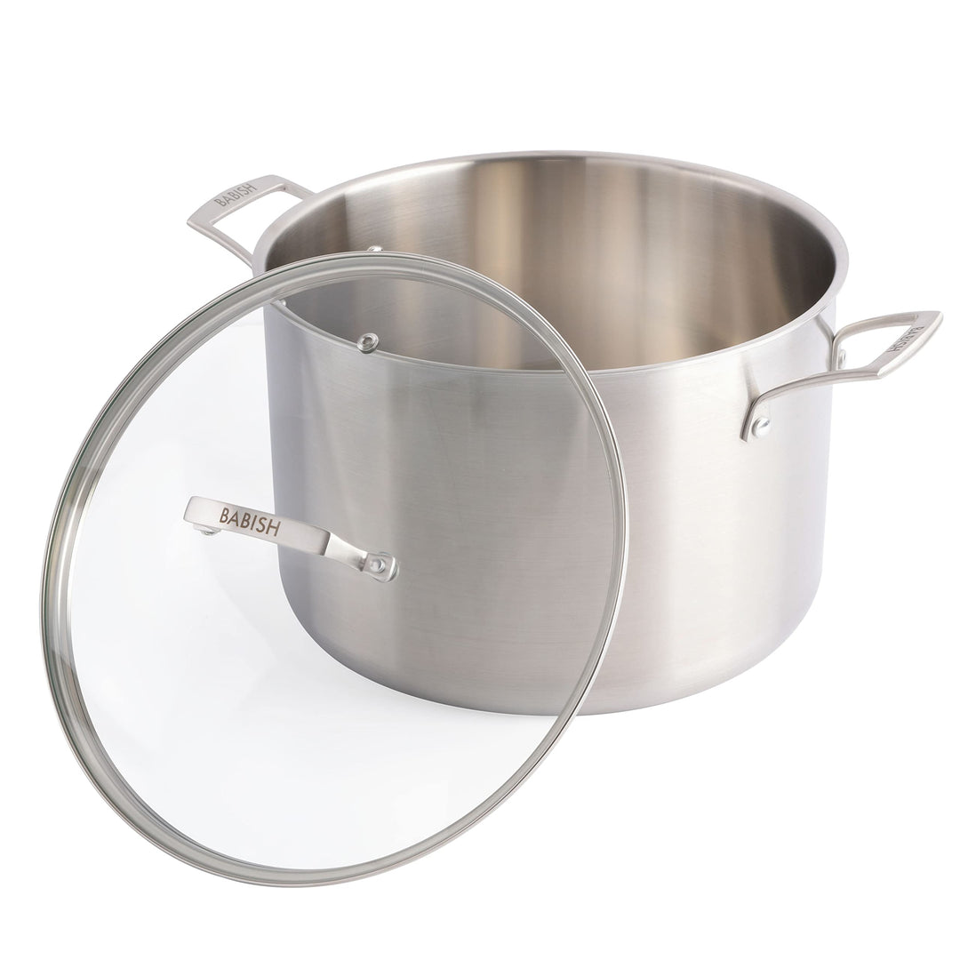 Babish Tri-Ply Stainless Steel Stock Pot w/Lid, 12-Quart 11.4 Liter, 11.4 Liter