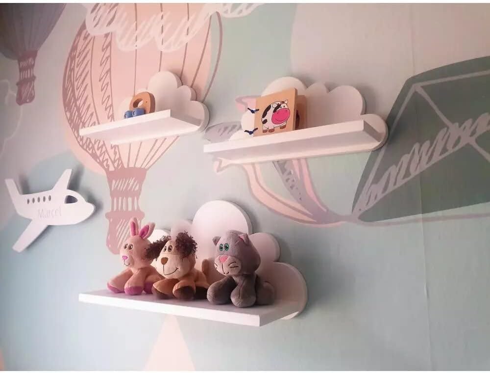 3er Set Wandregal Kinderzimmer Weiss | Babyzimmer Wolkenregal für Bücher, Spielzeug, Dekoration | Re