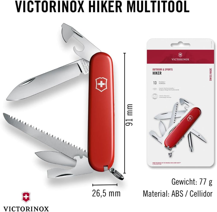 Victorinox Schweizer Taschenmesser Hiker, Swiss Army Knife, Multitool, 13 Funktionen, Klinge, Dosenö