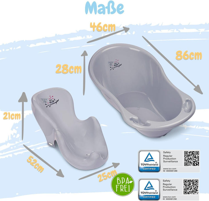Babybadewanne mit Ständer 8 Set TÜV Rheinland geprüft - Babybadewanne + Baby Badewannensitz + Wickel