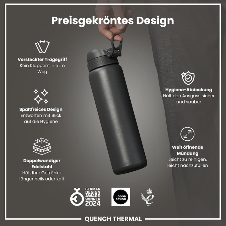 Ion8 Vakuumisolierte Edelstahl-Trinkflasche, 1 Liter, 920 ml, Auslaufsicher, Einhandöffnung, Sichere