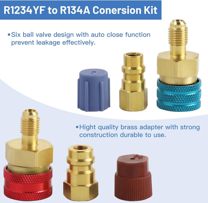 DBREAKS R1234yf-auf-R134a-Adapter, Messing Schnellkupplungssatz, High/Low Side Schnellkupplung Adapt