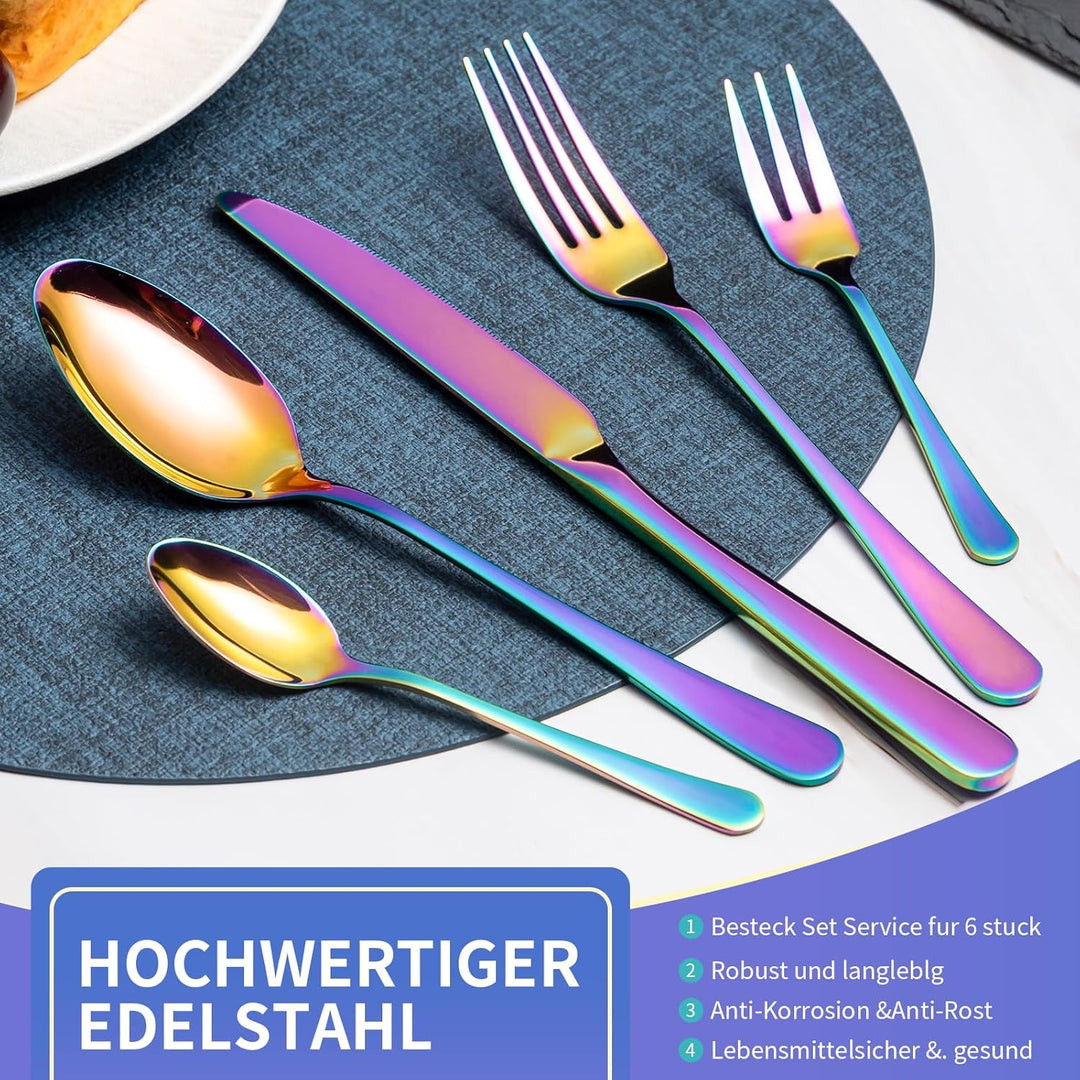 Besteck Set, Edelstahl Spiegelpoliert 30 teilig Besteckset für 6 Personen, Essbesteck Set mit Messer