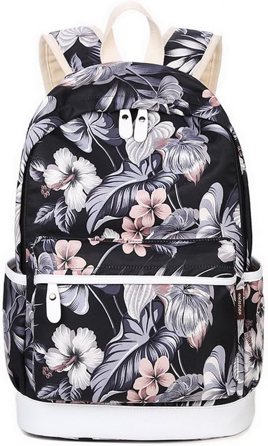 Acmebon Modischer Schulrucksack für Mädchen Laptop-Rucksack-Set 3-teilig für Frauen Blumen, Blumen