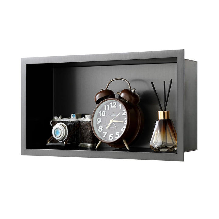 ROVOGO 40 x 20 x 10 cm Nano Schwarz Wandnische Dusche Edelstahl, Eingebettete Duschnische Einzelrega